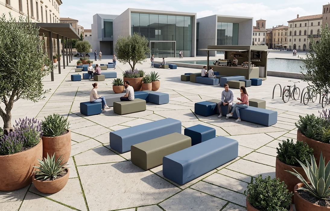 Lovely BLKR - coated foam pouf and bench
