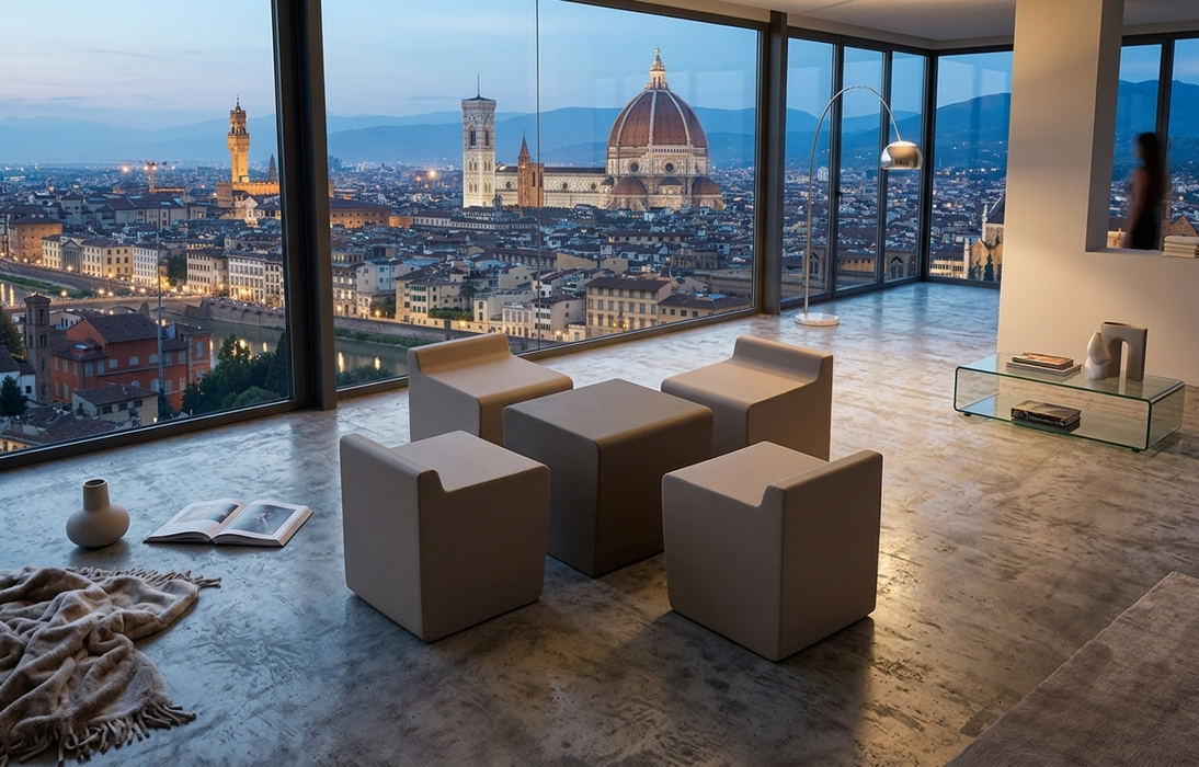 Solid coated foam pouf and table